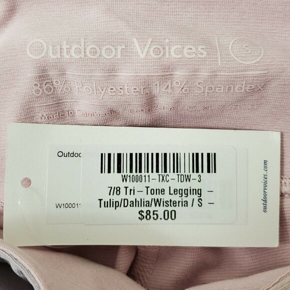 Outdoor Voices Leggings Small Tri-Tone 7/8 Tulip‎ Dahlia Wisteria Pink NWT - Picture 5 of 9